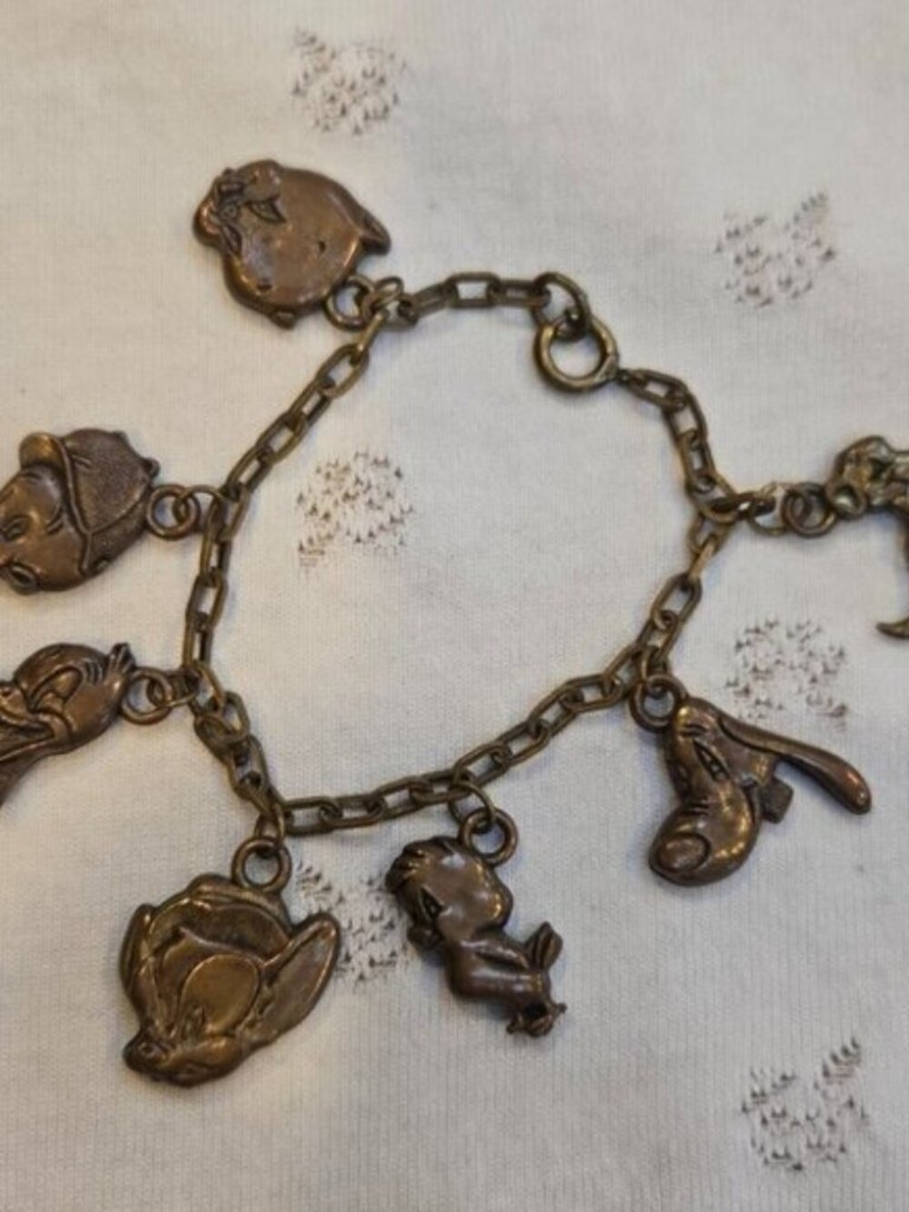 Vintage Jan Michaels Bronze Charm Bracelet Disney Goofy Elmer Fudd Tweety